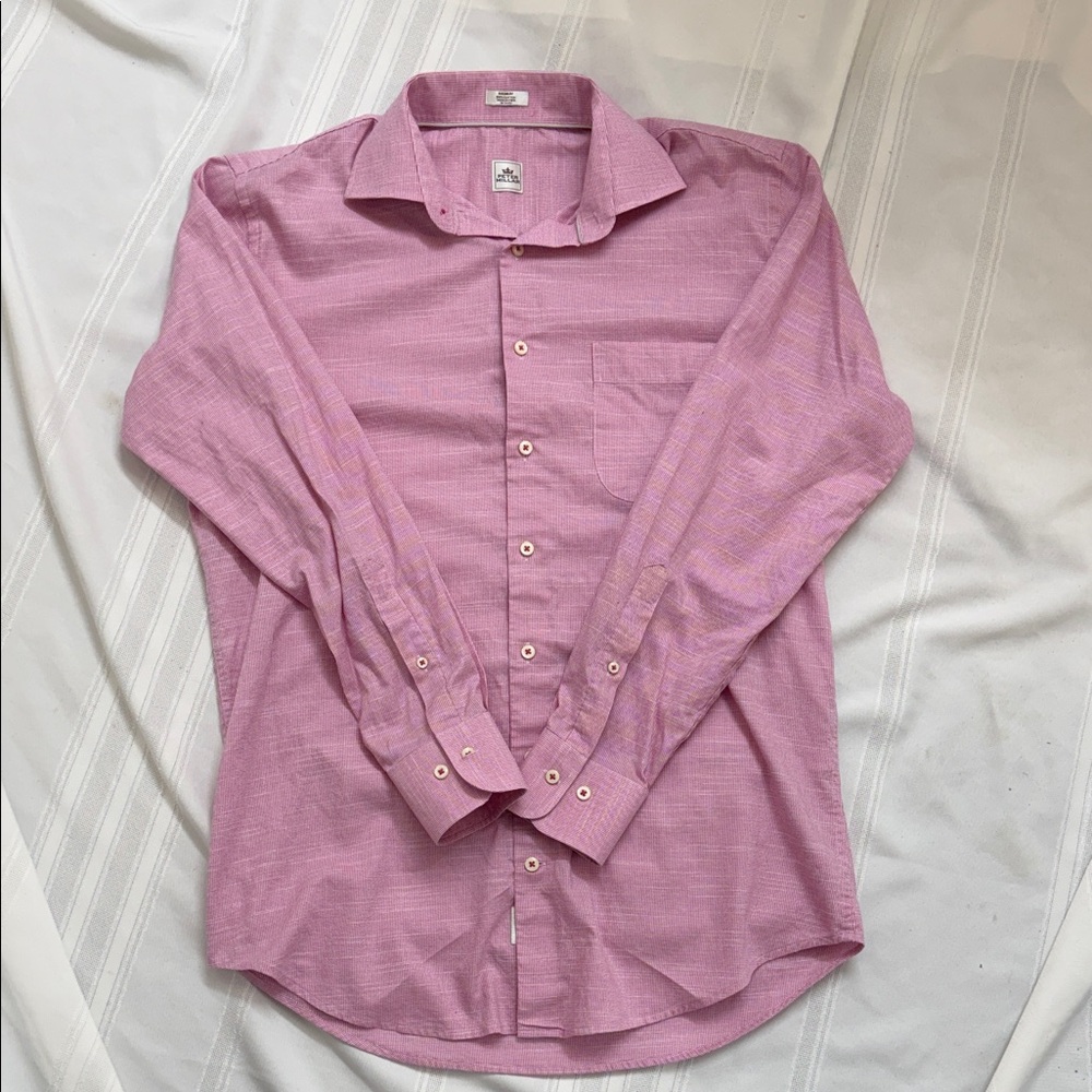 Peter Millar Polo Long Sleeve Casual Pink and White Checkered Button-Down Shirt